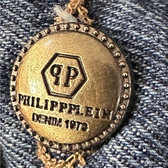 Philipp Plein Gold Logo Denim Flared Skirt Size Large , Luxury Denim, Mid Length - Picture 4 of 7